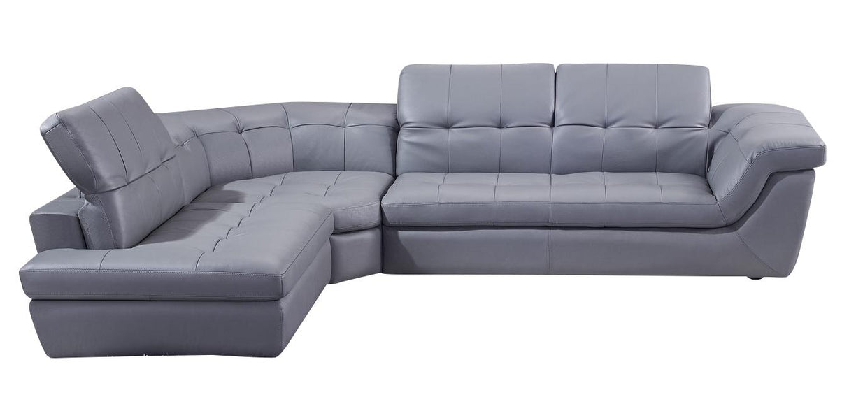 J&M Furniture 397 Italian Leather Sectional LAF Chaise in Grey
