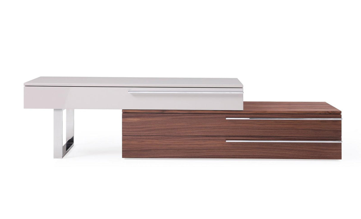 J&M Furniture CE Hudson TV Base in Walnut and Taupe