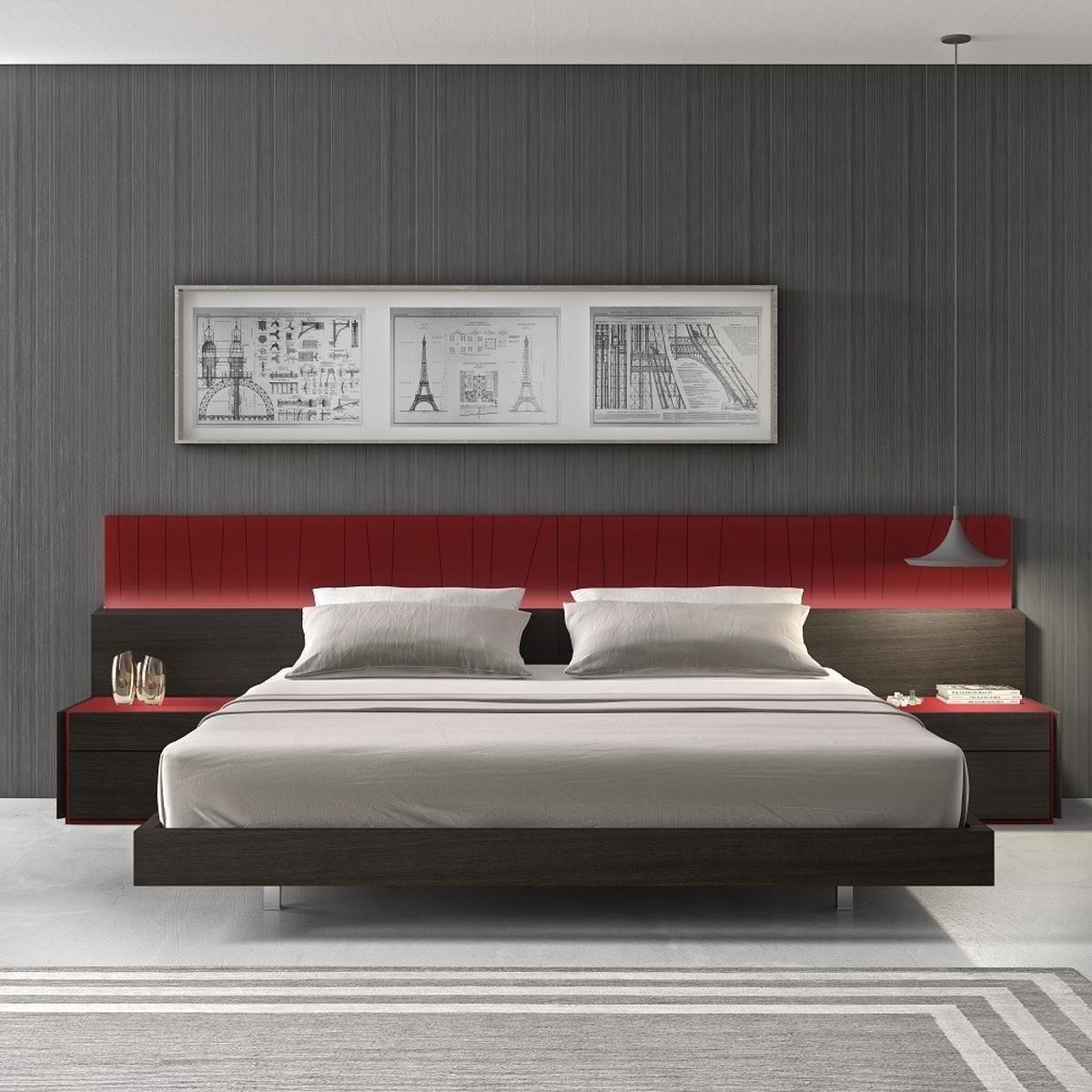 J&M Furniture Lagos King Panel Bed in Red Gloss & Wenge