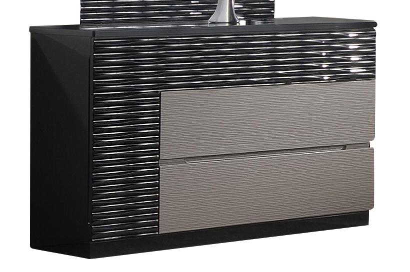 J&M Furniture Roma Dresser and Mirror in Black & Grey Lacquer