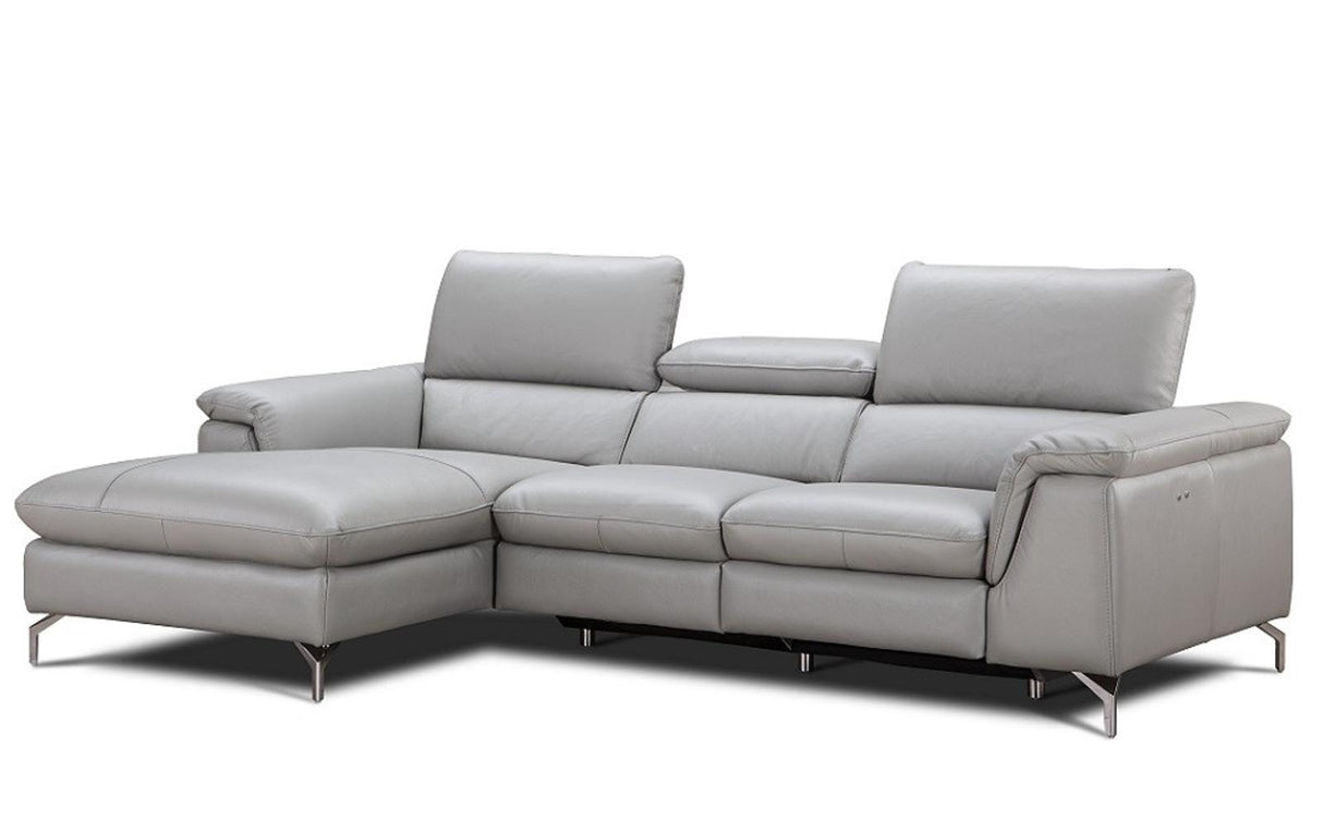 J&M Furniture Serena Premium Leather Sectional in Left Hand Facing Chaise in Light Grey
