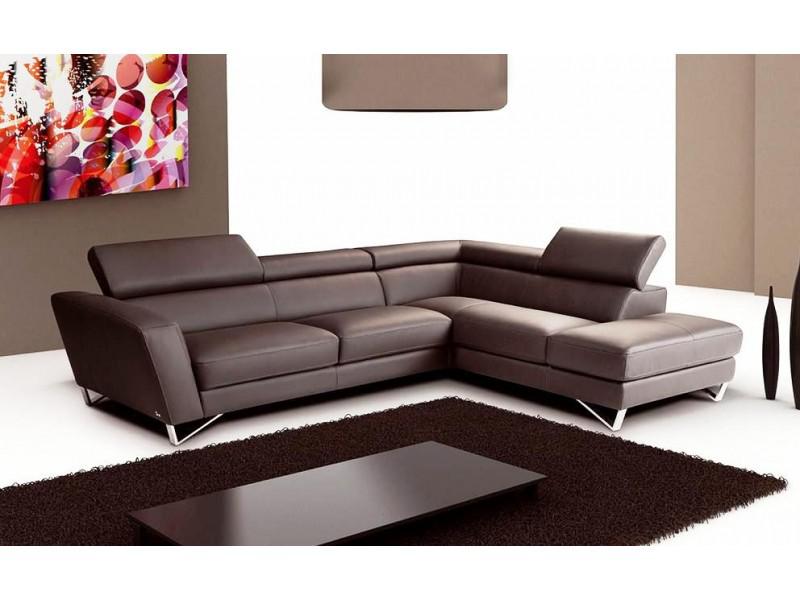 J&M Furniture Sparta Italian Leather Sectional LAF Chaise in Chocolate Brown