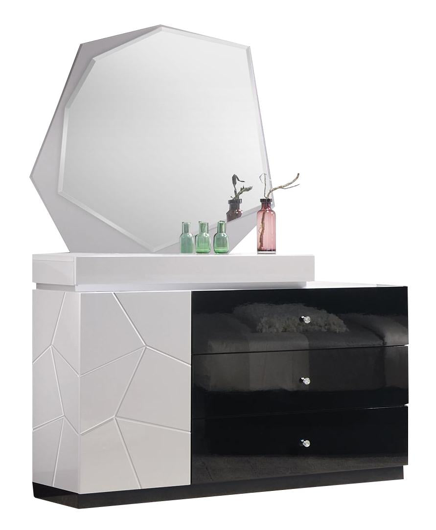J&M Furniture Turin Dresser and Mirror in Light Grey & Black Lacquer