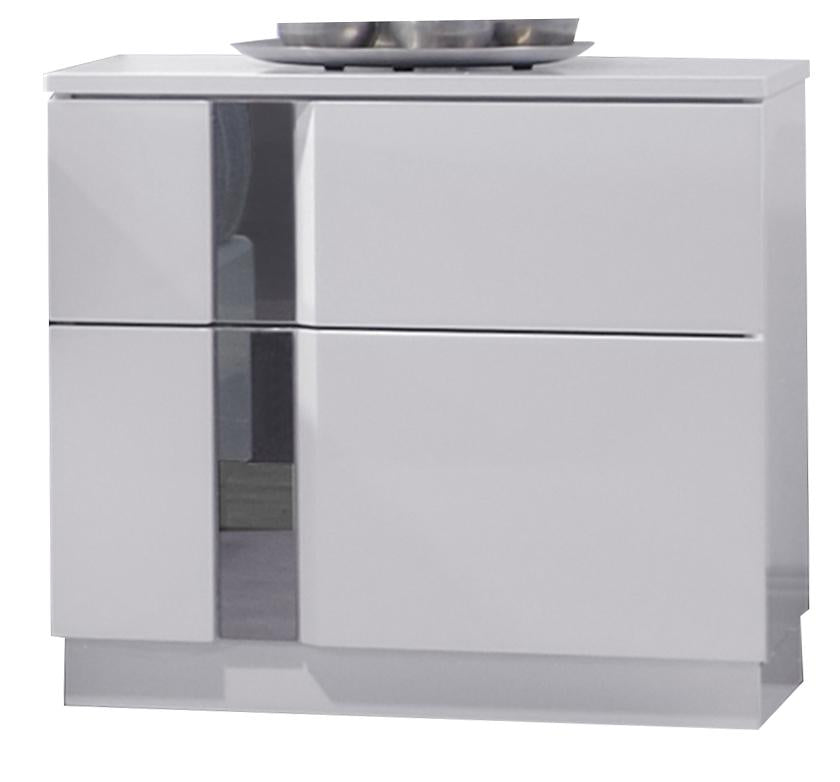 J&M Palermo 2 Drawer Nightstand in White Lacquer and Chrome