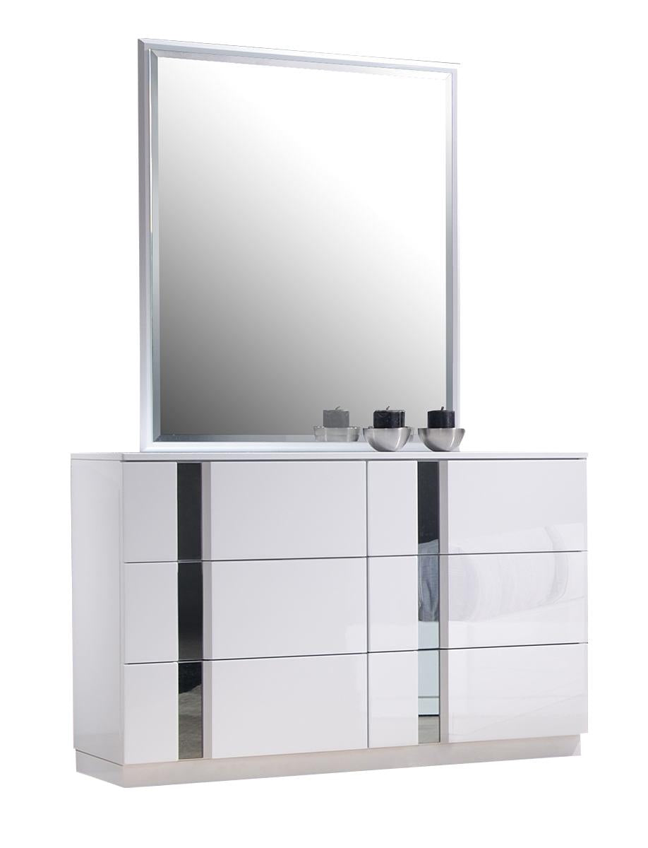 J&M Palermo Dresser and Mirror in White Lacquer and Chrome