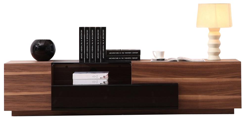 J&M TV015 TV Stand in Walnut & Black High Gloss