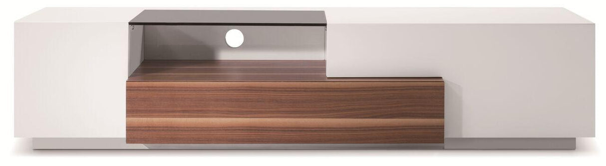 J&M TV015 TV Stand in Walnut & White High Gloss