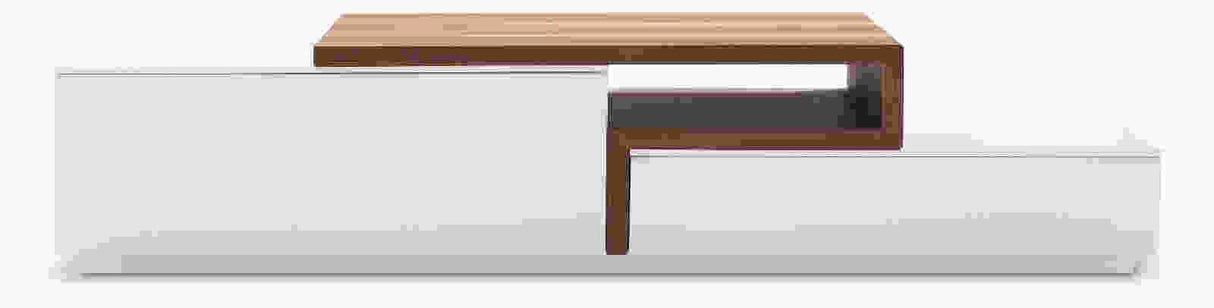 J&M TV045 TV Stand in White High Gloss & Walnut