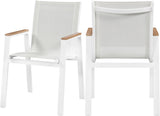 Nizuc White Mesh Waterproof Fabric Outdoor Patio Aluminum Mesh Dining Arm Chair