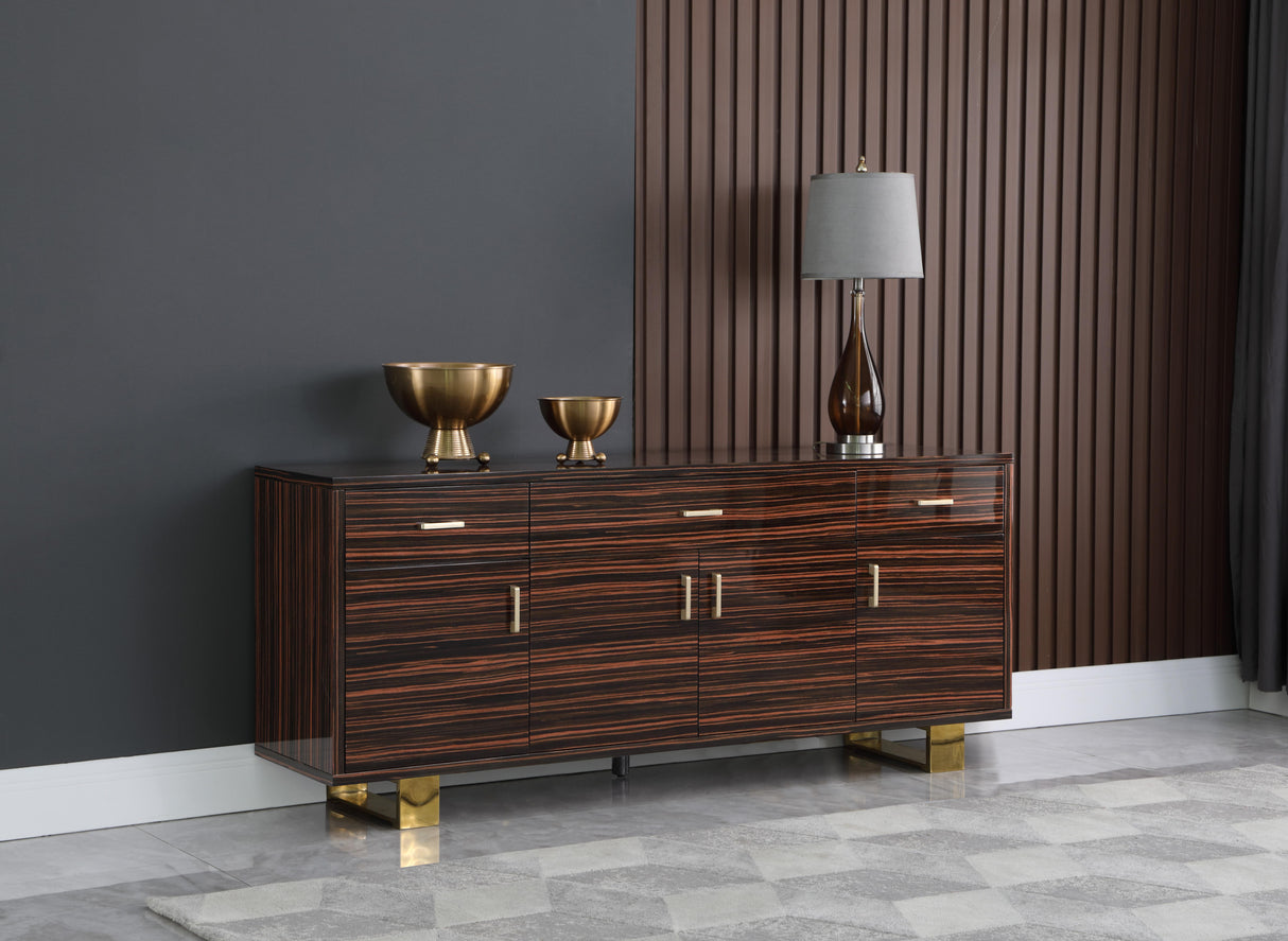 Excel Brown Zebra Wood Veneer Lacquer Sideboard/Buffet