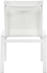 Nizuc White Mesh Waterproof Fabric Outdoor Patio Aluminum Mesh Dining Chair