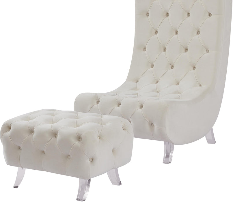 Crescent Cream Velvet Ottoman