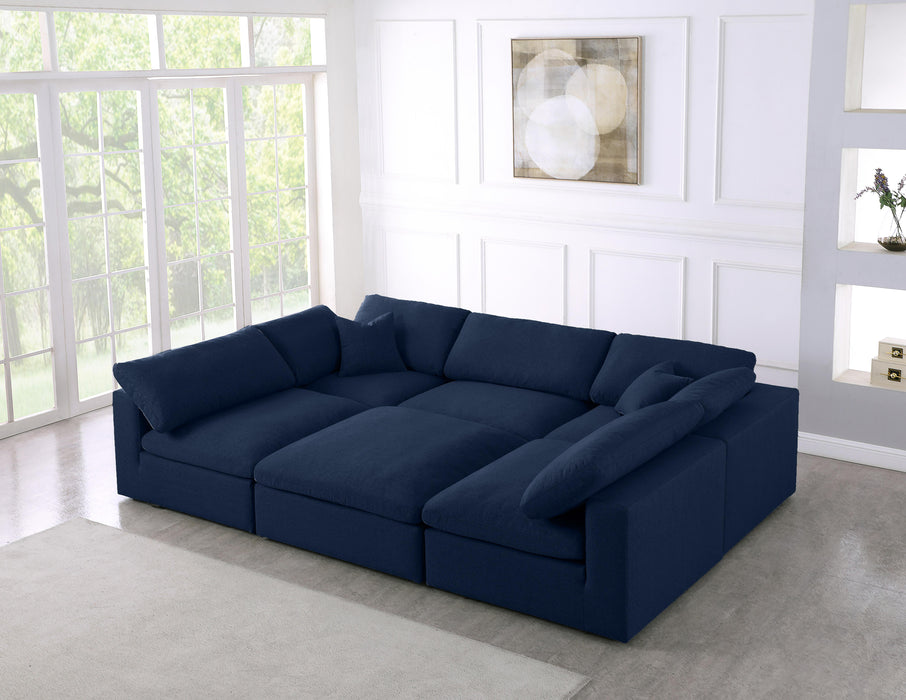 Serene Navy Linen Fabric Deluxe Cloud Modular Sectional