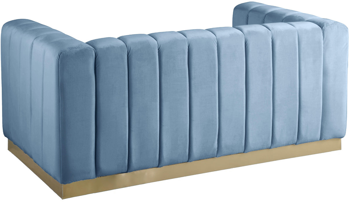 Marlon Sky Blue Velvet Loveseat