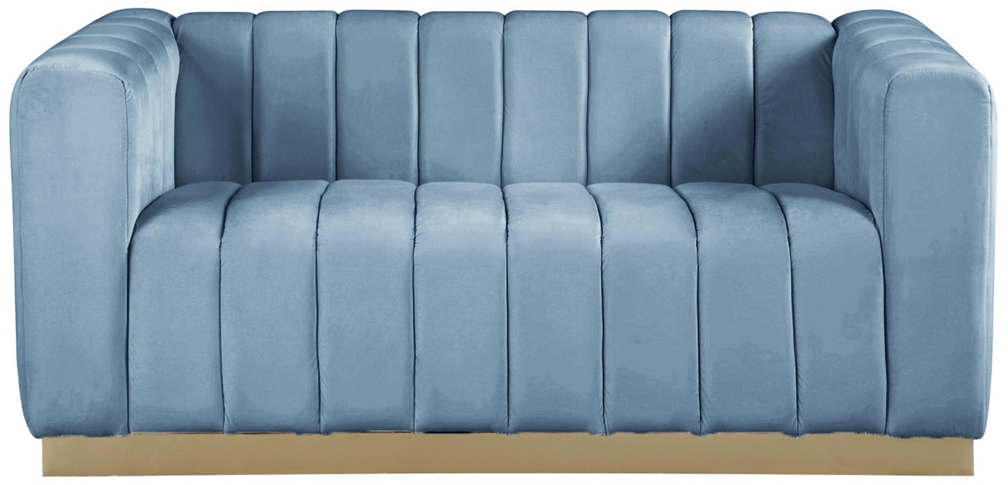 Marlon Sky Blue Velvet Loveseat