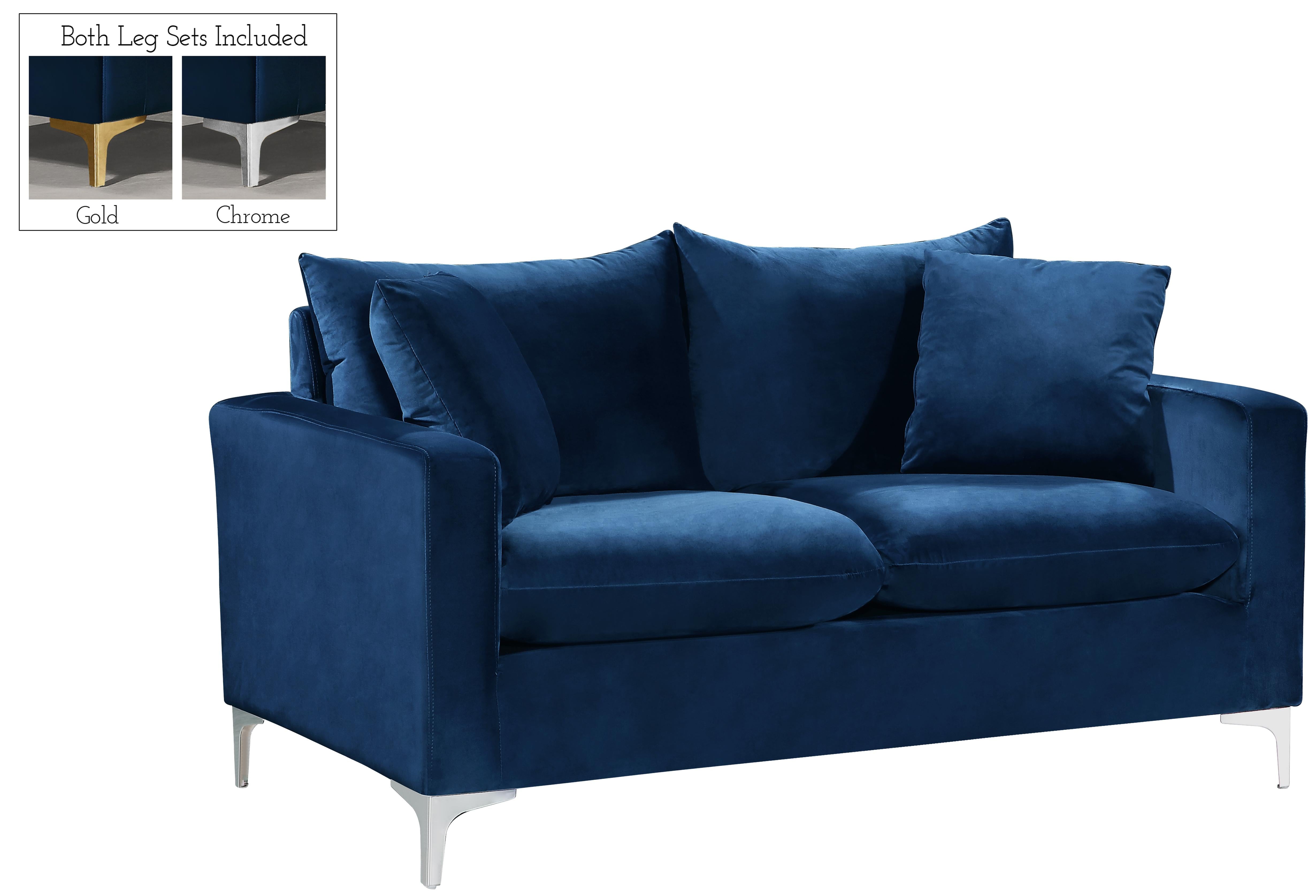 Naomi Navy Velvet Loveseat - Thumbnail 3