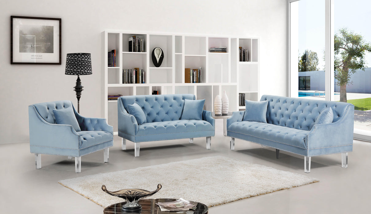 Roxy Sky Blue Velvet Loveseat