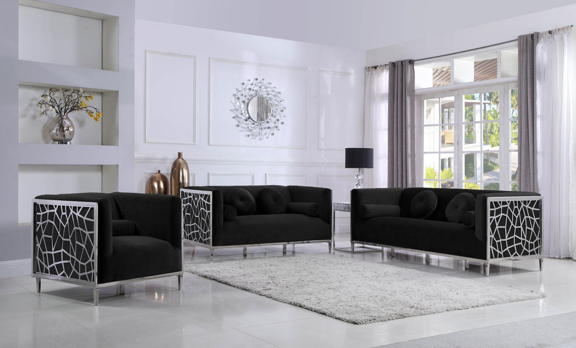 Opal Black Velvet Loveseat