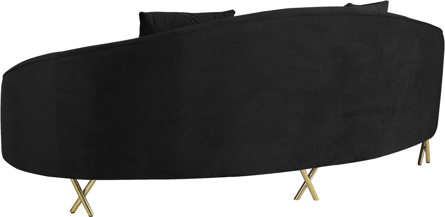 Serpentine Black Velvet Sofa