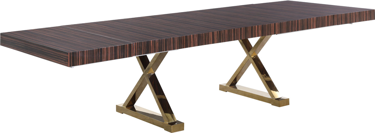 Excel Brown Zebra Wood Veneer Lacquer Extendable Dining Table (3 Boxes)