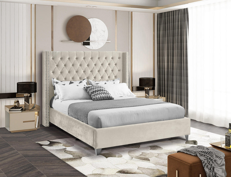 Aiden Cream Velvet Queen Bed