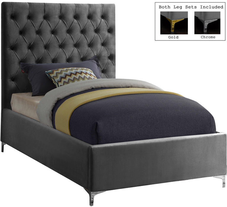 Cruz Grey Velvet Twin Bed