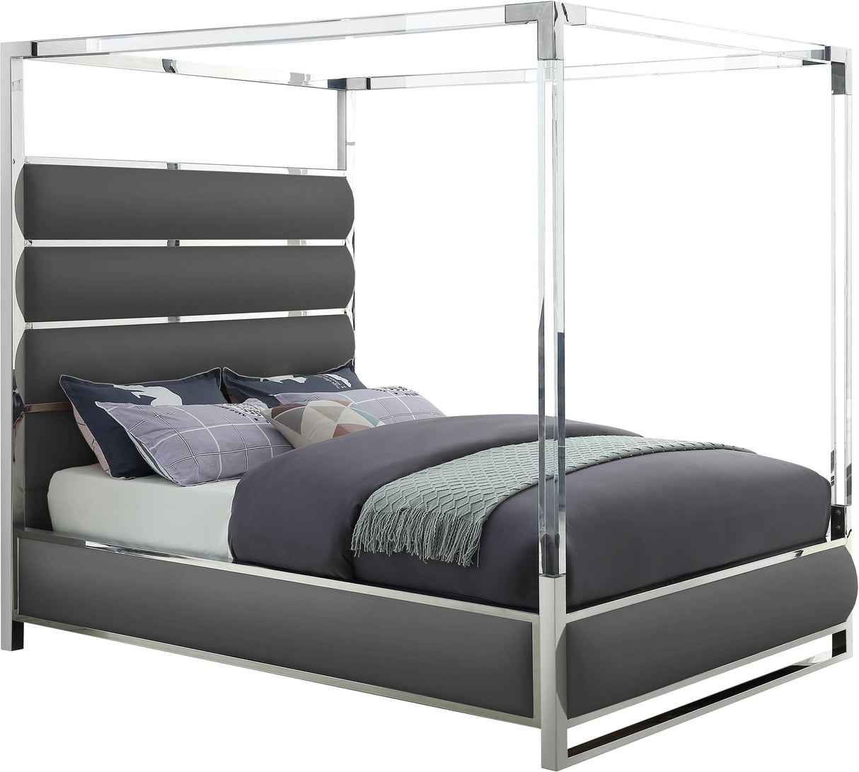 Encore Grey Faux Leather King Bed (4 Boxes)
