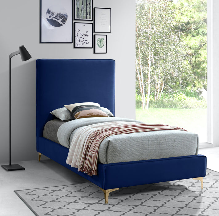 Geri Navy Velvet Twin Bed