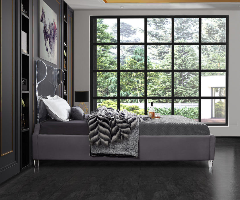 Ghost Grey Velvet King Bed