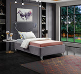 Ghost Grey Velvet Twin Bed