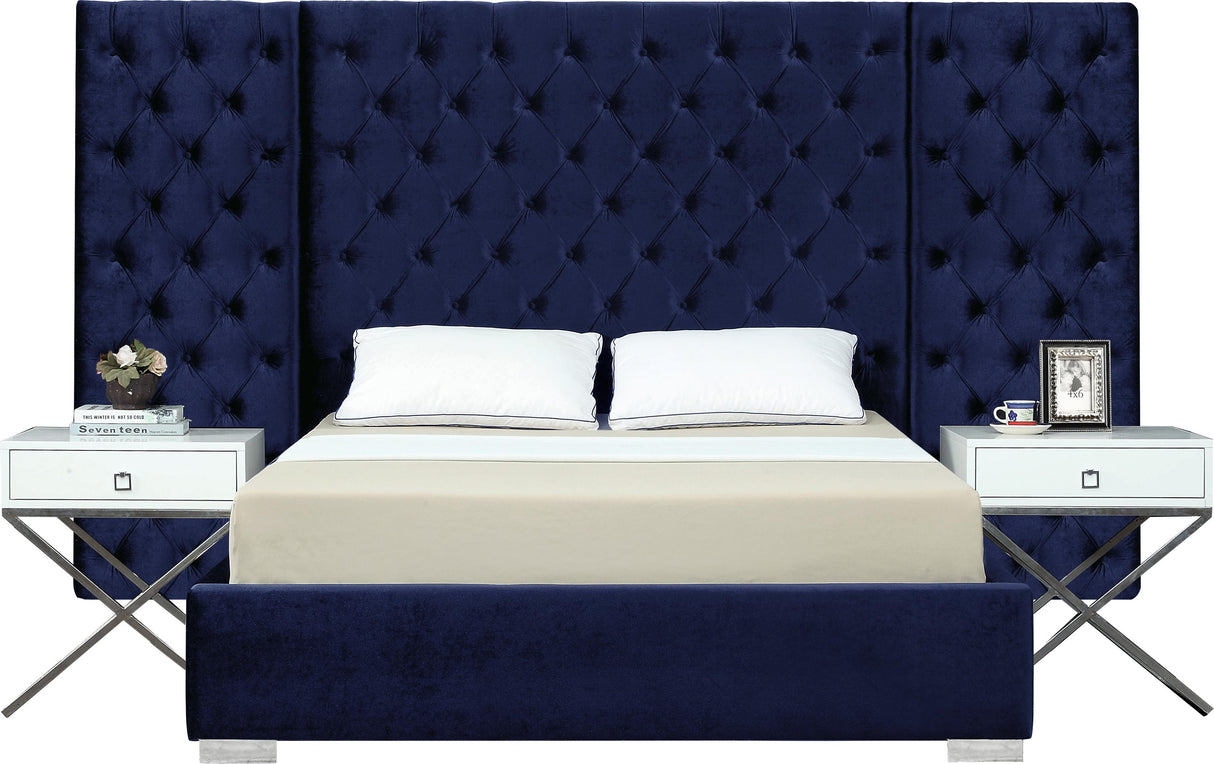 Grande Navy Velvet King Bed (3 Boxes)