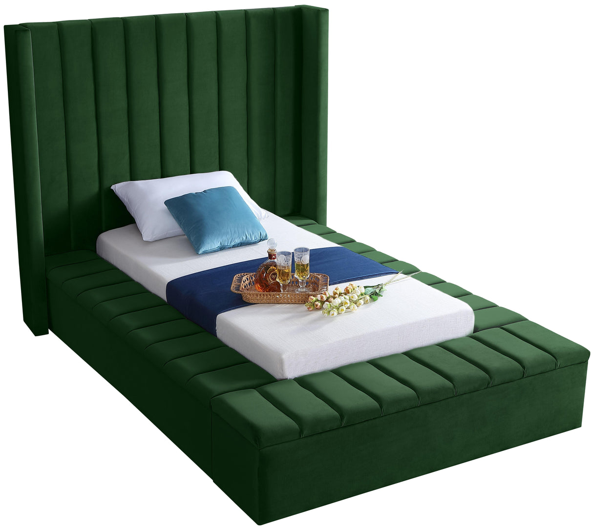 Kiki Green Velvet Twin Bed (3 Boxes)