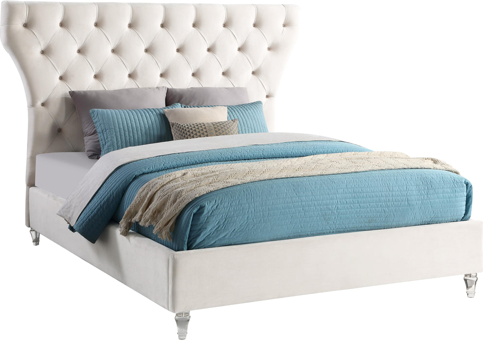 Kira Cream Velvet Queen Bed image