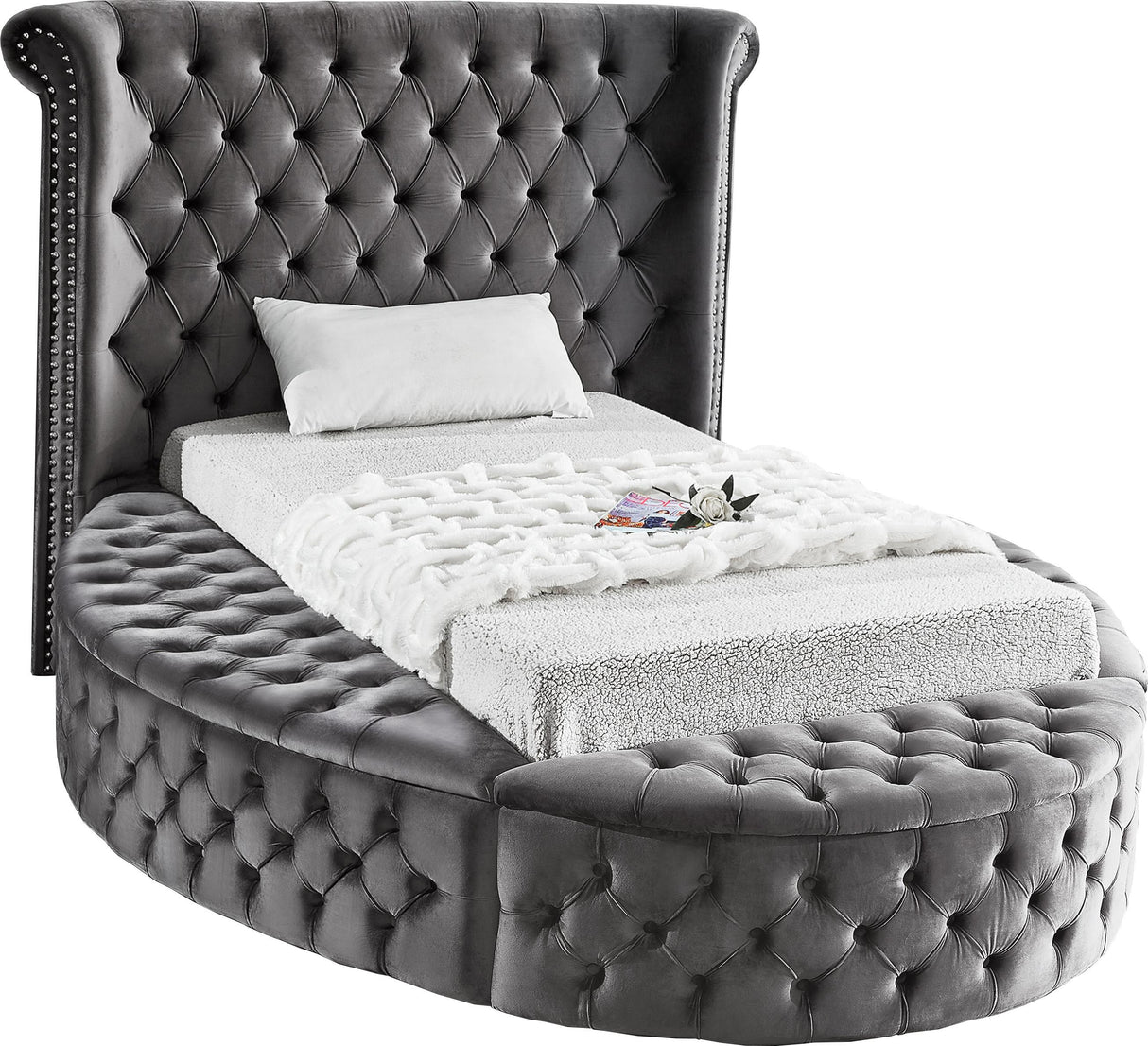 Luxus Grey Velvet Twin Bed (3 Boxes)