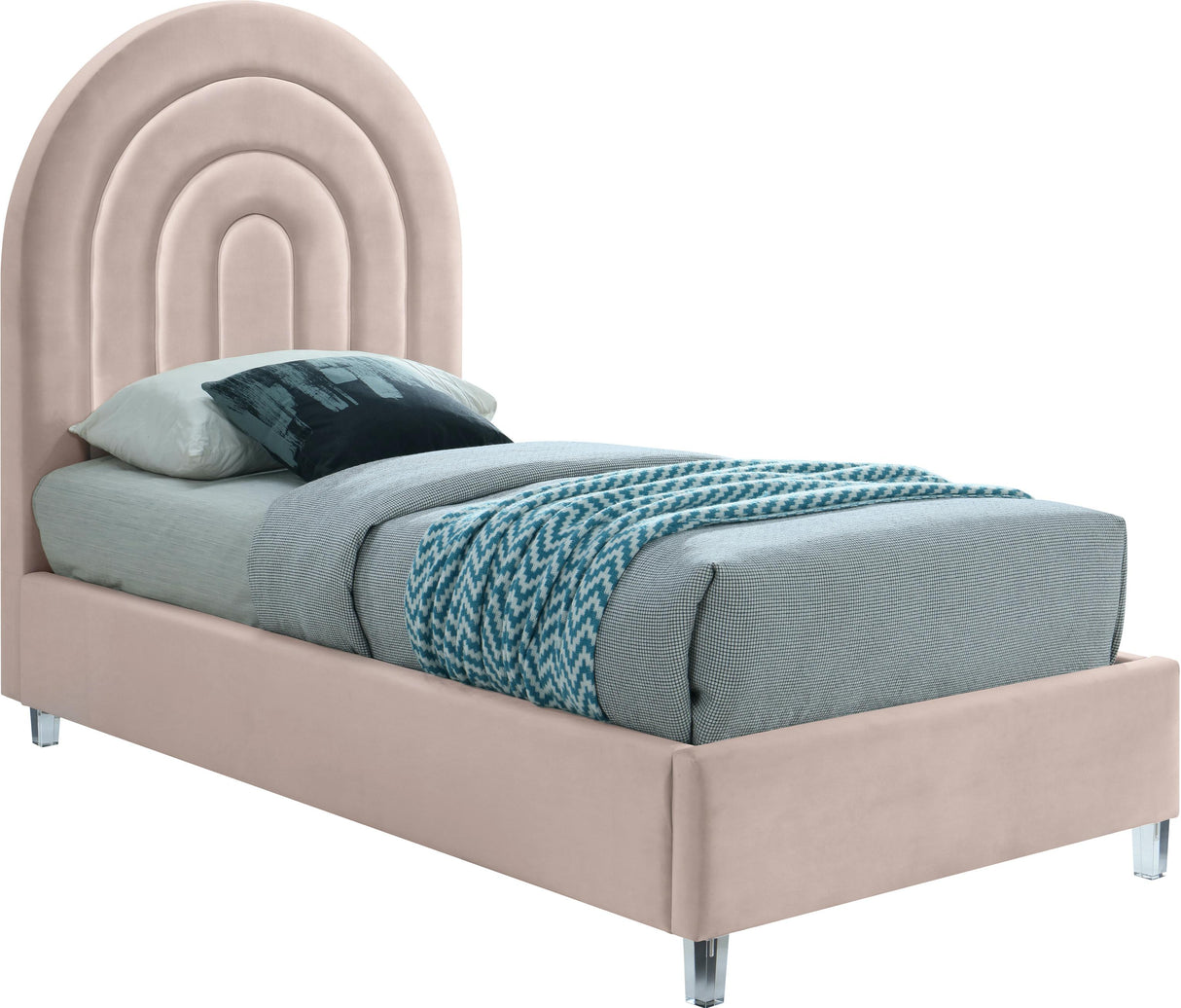 Rainbow Pink Velvet Twin Bed