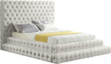 Revel Cream Velvet Queen Bed (3 Boxes)