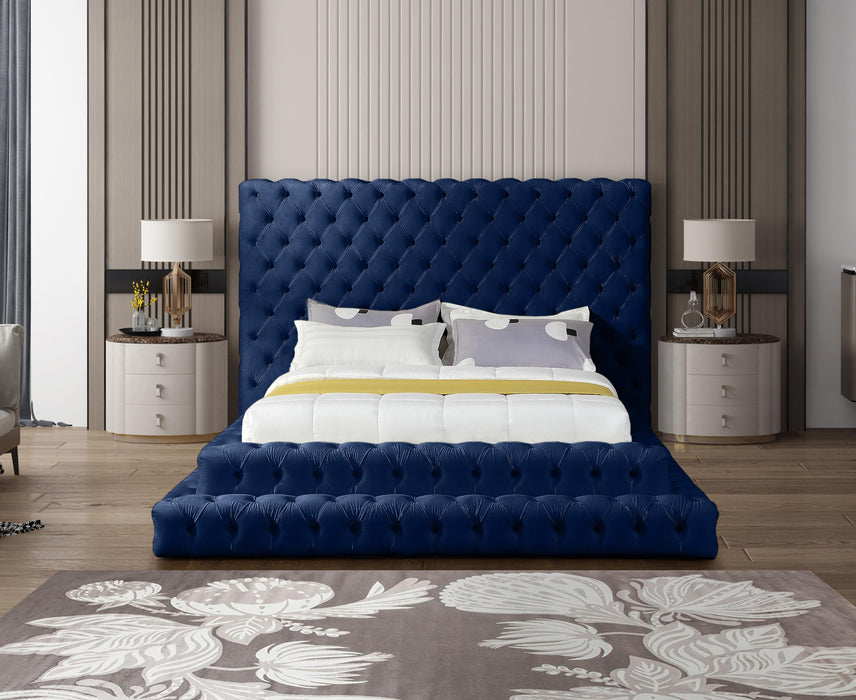 Revel Navy Velvet Queen Bed (3 Boxes)