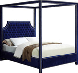 Rowan Navy Velvet Queen Bed (3 Boxes)