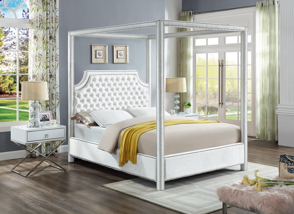 Rowan White Velvet Queen Bed (3 Boxes)