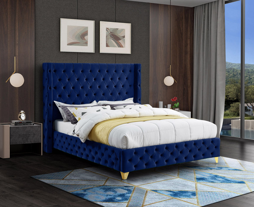 Savan Navy Velvet King Bed