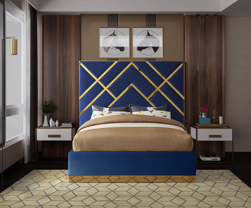 Vector Navy Velvet King Bed