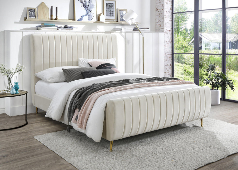 Zara Cream Velvet Queen Bed (3 Boxes)