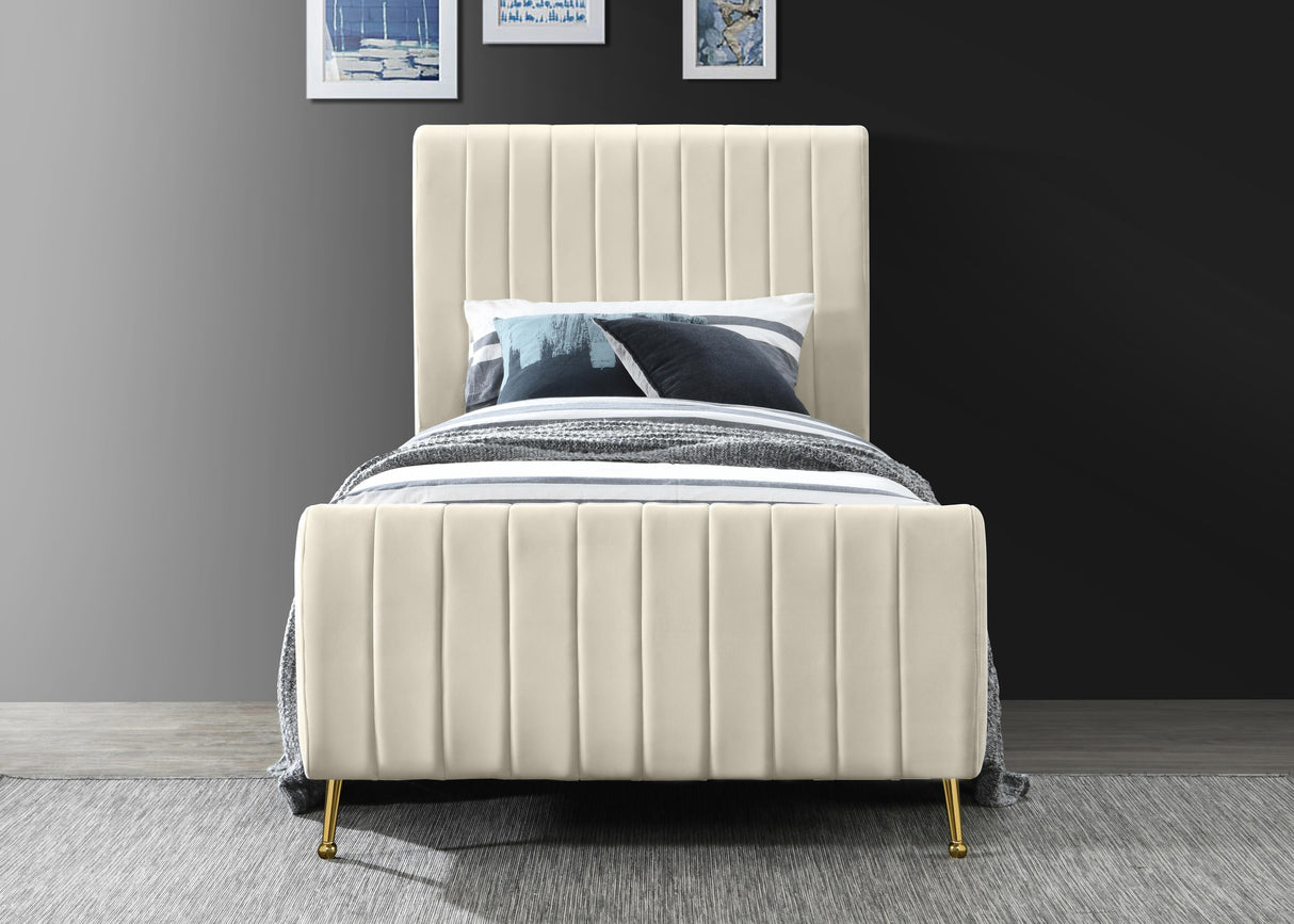 Zara Cream Velvet Twin Bed (3 Boxes)