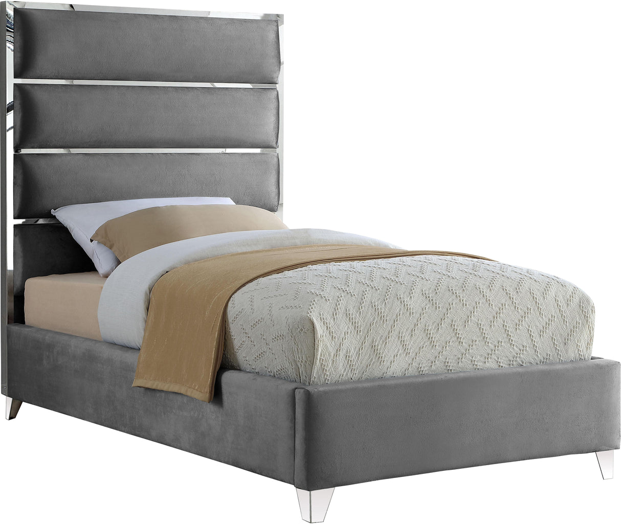 Zuma Grey Velvet Twin Bed