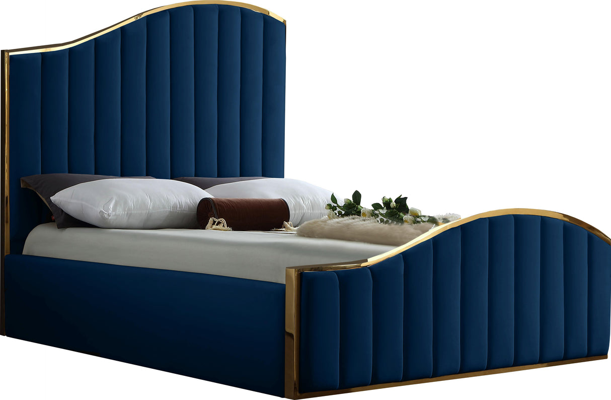 Jolie Navy Velvet King Bed (3 Boxes)
