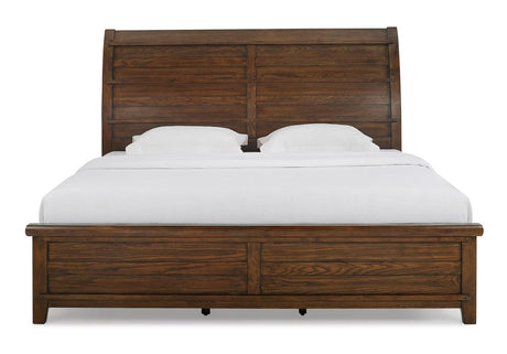 New Classic Furniture Fairfax Queen Panel Bed in Medium Oak - galleria furniture outlet