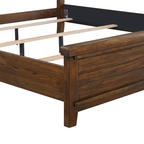 New Classic Furniture Fairfax Queen Panel Bed in Medium Oak - galleria furniture outlet