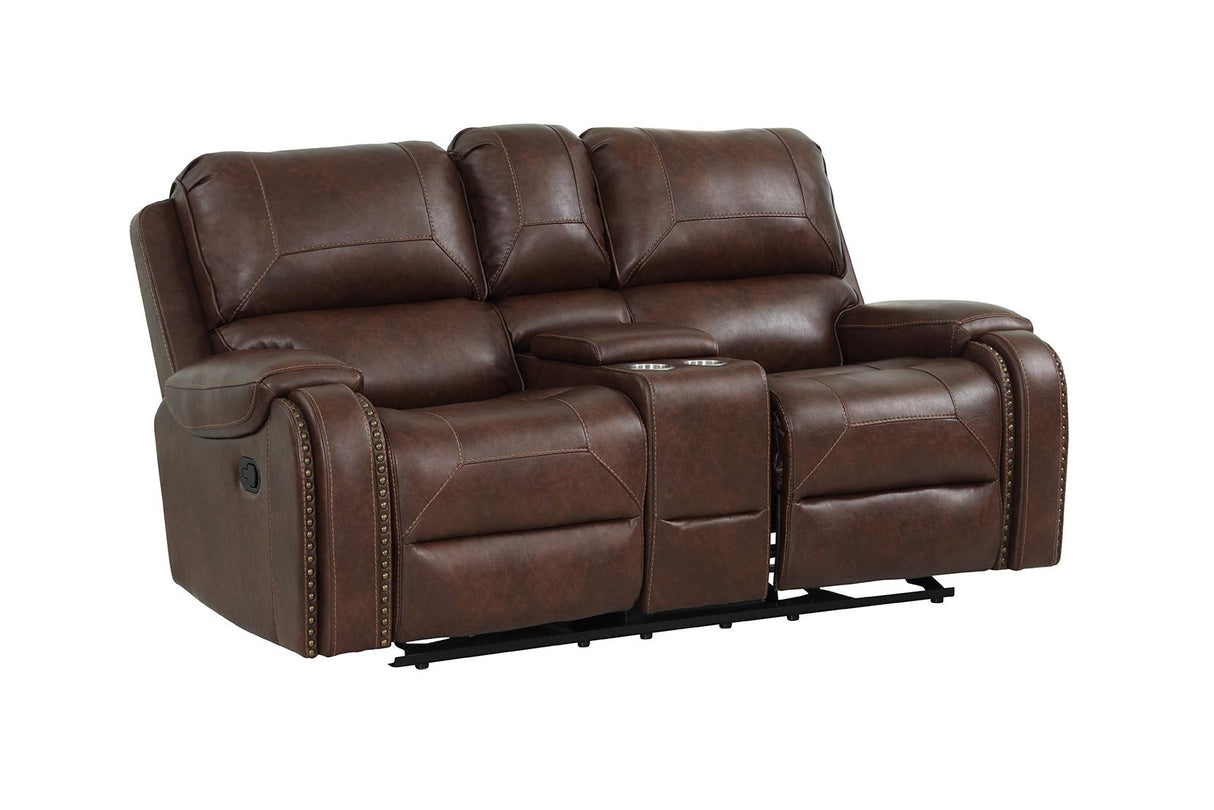 New Classic Furniture Taos Glider Console Loveseat with Power Footrest in Caramel