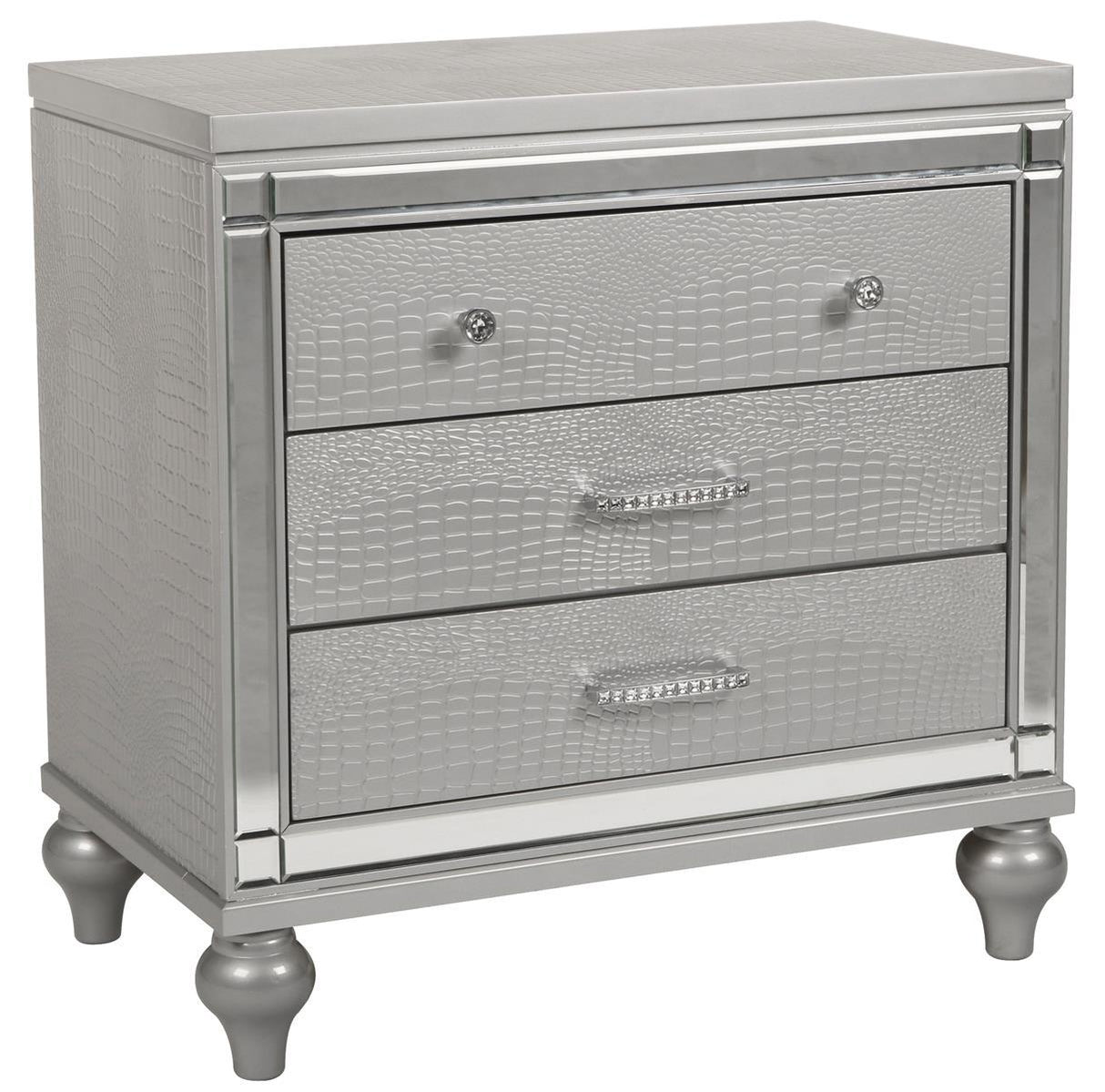 New Classic Furniture Valentino 3 Drawer Nightstand in Silver