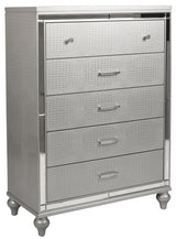 New Classic Furniture Valentino 5 Drawer Chest in Silver